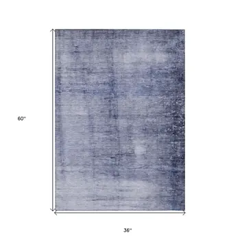 3' X 5' Navy Blue And Sky Blue Abstract Washable Indoor Outdoor Area Rug