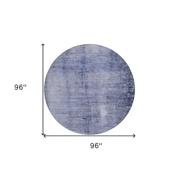 8' Navy Blue And Sky Blue Round Abstract Washable Indoor Outdoor Area Rug