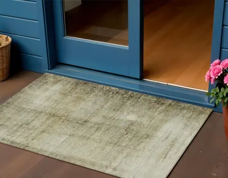 3' X 5' Taupe Beige And Chocolate Abstract Washable Indoor Outdoor Area Rug