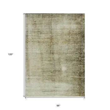 8' X 10' Taupe Beige And Chocolate Abstract Washable Indoor Outdoor Area Rug