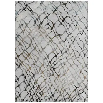 5' X 8' Silver Gray And Charcoal Abstract Washable Indoor Outdoor Area Rug