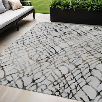 5' X 8' Silver Gray And Charcoal Abstract Washable Indoor Outdoor Area Rug