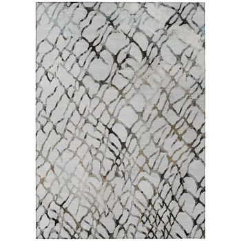 5' X 8' Silver Gray And Charcoal Abstract Washable Indoor Outdoor Area Rug
