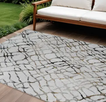 8' X 10' Silver Gray And Charcoal Abstract Washable Indoor Outdoor Area Rug