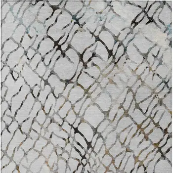 9' X 12' Silver Gray And Charcoal Abstract Washable Indoor Outdoor Area Rug