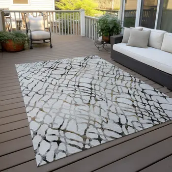 9' X 12' Silver Gray And Charcoal Abstract Washable Indoor Outdoor Area Rug