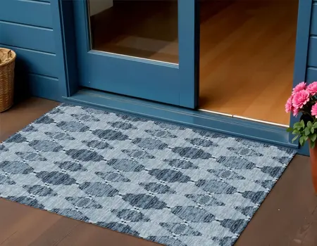 3' X 5' Navy Blue And Denim Blue Moroccan Washable Indoor Outdoor Area Rug