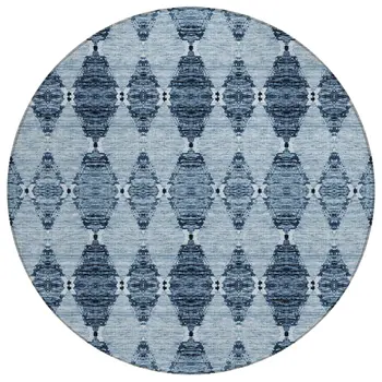 8' Navy Blue And Denim Blue Round Moroccan Washable Indoor Outdoor Area Rug