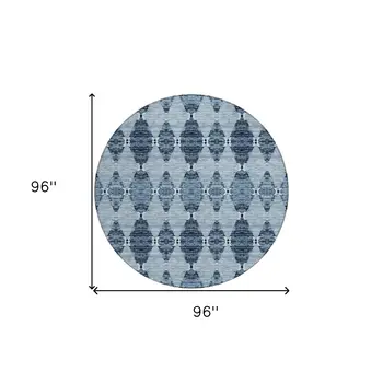 8' Navy Blue And Denim Blue Round Moroccan Washable Indoor Outdoor Area Rug