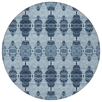 8' Navy Blue And Denim Blue Round Moroccan Washable Indoor Outdoor Area Rug