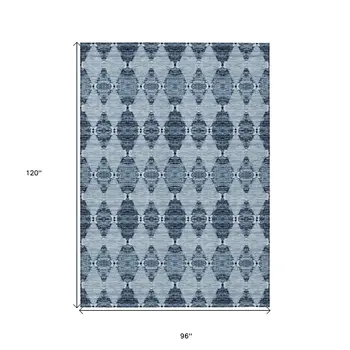 8' X 10' Navy Blue And Denim Blue Moroccan Washable Indoor Outdoor Area Rug