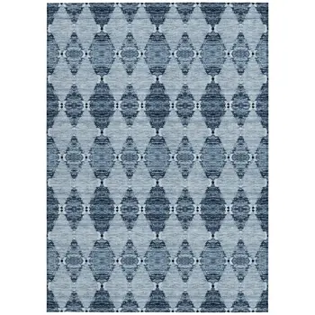 9' X 12' Navy Blue And Denim Blue Moroccan Washable Indoor Outdoor Area Rug