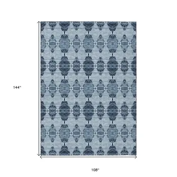 9' X 12' Navy Blue And Denim Blue Moroccan Washable Indoor Outdoor Area Rug