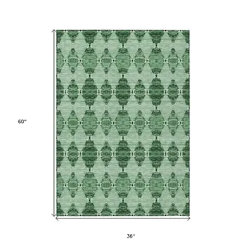 3' X 5' Emerald And Green Moroccan Washable Indoor Outdoor Area Rug