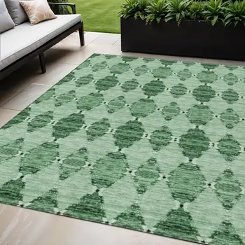 5' X 8' Emerald And Green Moroccan Washable Indoor Outdoor Area Rug