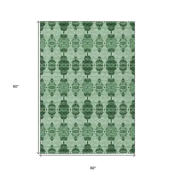 5' X 8' Emerald And Green Moroccan Washable Indoor Outdoor Area Rug