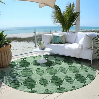 8' Emerald And Green Round Moroccan Washable Indoor Outdoor Area Rug