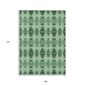 9' X 12' Emerald And Green Moroccan Washable Indoor Outdoor Area Rug
