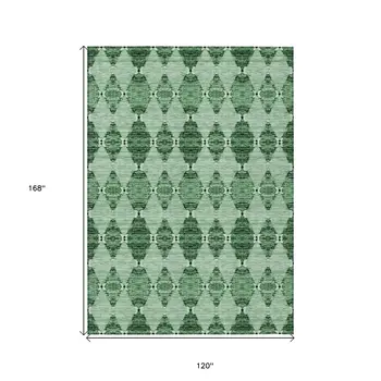 10' X 14' Emerald And Green Moroccan Washable Indoor Outdoor Area Rug