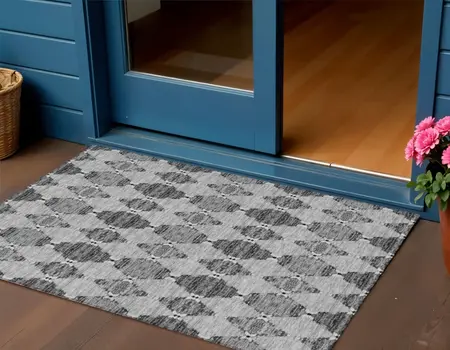 3' X 5' Gray Charcoal And Silver Moroccan Washable Indoor Outdoor Area Rug