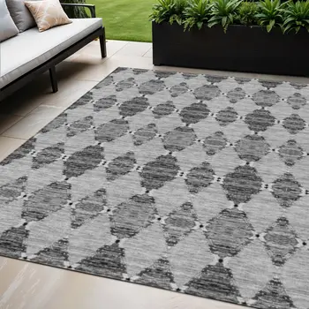 5' X 8' Gray Charcoal And Silver Moroccan Washable Indoor Outdoor Area Rug