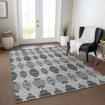 5' X 8' Gray Charcoal And Silver Moroccan Washable Indoor Outdoor Area Rug