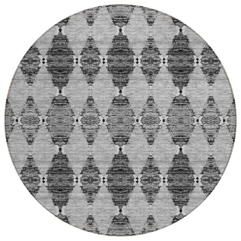 8' Gray Charcoal And Silver Round Moroccan Washable Indoor Outdoor Area Rug