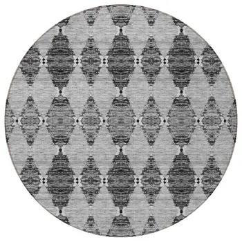 8' Gray Charcoal And Silver Round Moroccan Washable Indoor Outdoor Area Rug