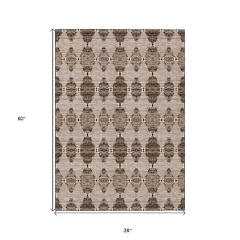 3' X 5' Brown And Chocolate Moroccan Washable Indoor Outdoor Area Rug