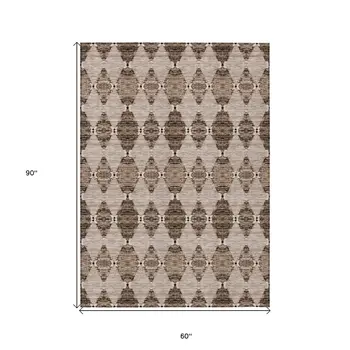 5' X 8' Brown And Chocolate Moroccan Washable Indoor Outdoor Area Rug