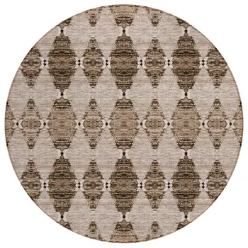 8' Brown And Chocolate Round Moroccan Washable Indoor Outdoor Area Rug