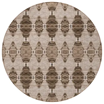 8' Brown And Chocolate Round Moroccan Washable Indoor Outdoor Area Rug