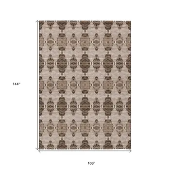 9' X 12' Brown And Chocolate Moroccan Washable Indoor Outdoor Area Rug