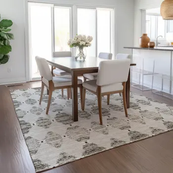 5' X 8' Taupe Beige And Coffee Moroccan Washable Indoor Outdoor Area Rug