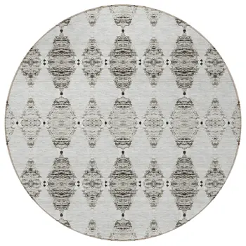 8' Taupe Beige And Coffee Round Moroccan Washable Indoor Outdoor Area Rug