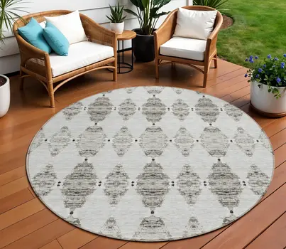 8' Taupe Beige And Coffee Round Moroccan Washable Indoor Outdoor Area Rug