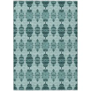 3' X 5' Teal Blue Aqua And Charcoal Moroccan Washable Indoor Outdoor Area Rug
