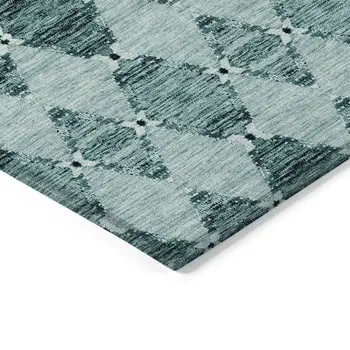 8' X 10' Teal Blue Aqua And Charcoal Moroccan Washable Indoor Outdoor Area Rug