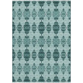 10' X 14' Teal Blue Aqua And Charcoal Moroccan Washable Indoor Outdoor Area Rug
