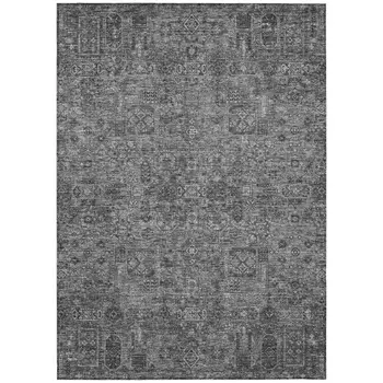 9' X 12' Charcoal And Silver Floral Washable Indoor Outdoor Area Rug