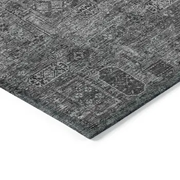 9' X 12' Charcoal And Silver Floral Washable Indoor Outdoor Area Rug