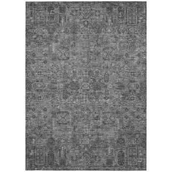 10' X 14' Charcoal And Silver Floral Washable Indoor Outdoor Area Rug