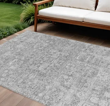 8' X 10' Gray Silver And Charcoal Floral Washable Indoor Outdoor Area Rug