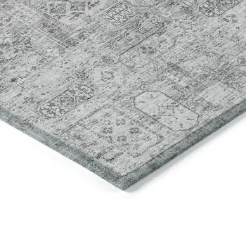 8' X 10' Gray Silver And Charcoal Floral Washable Indoor Outdoor Area Rug
