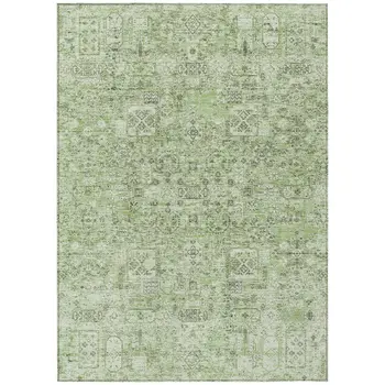 9' X 12' Artichoke Green And Olive Green Floral Washable Indoor Outdoor Area Rug