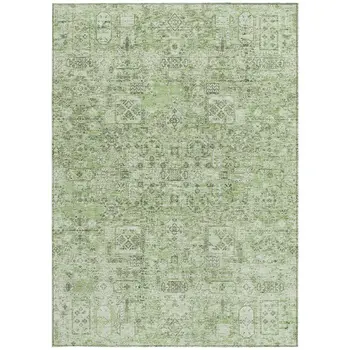 10' X 14' Artichoke Green And Olive Green Floral Washable Indoor Outdoor Area Rug