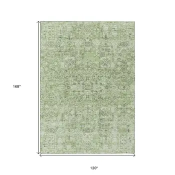 10' X 14' Artichoke Green And Olive Green Floral Washable Indoor Outdoor Area Rug