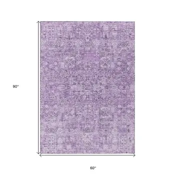 5' X 8' Lilac And Purple Floral Washable Indoor Outdoor Area Rug