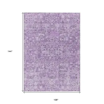 9' X 12' Lilac And Purple Floral Washable Indoor Outdoor Area Rug