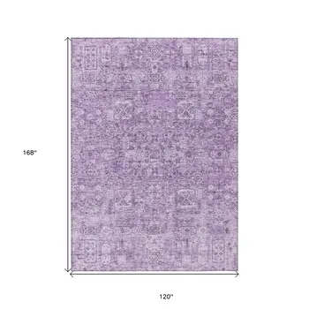 10' X 14' Lilac And Purple Floral Washable Indoor Outdoor Area Rug